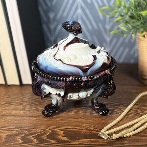 Vintage Westmoreland Argonaut Slag Glass Covered Trinket Dish Coastal Shell Dish